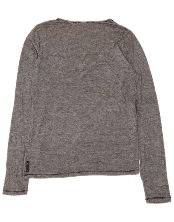 Armani Jeans Dame Top Langærmet UK 12 Medium Grey Pinstripe Viscose