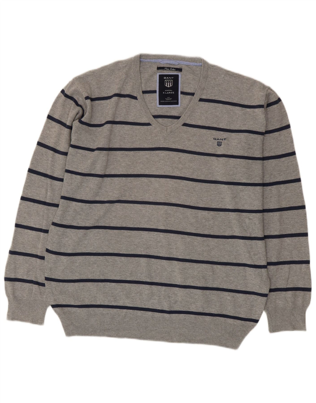Gant Herre V-hals sweater XL Gråstribet bomuld