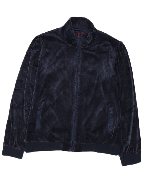 Kappa Womens Velvet Tracksuit Top Jacket UK 20 2XL Navy Blue Cotton