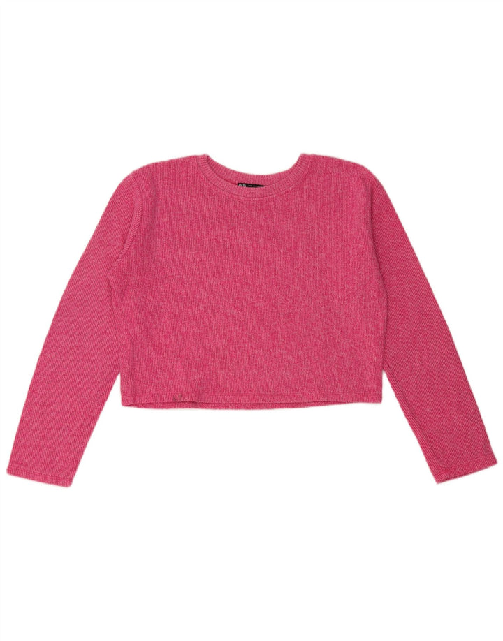 ZARA Womens Crop Oversized Crew Neck Jumper Sweater UK 10 Small Pink