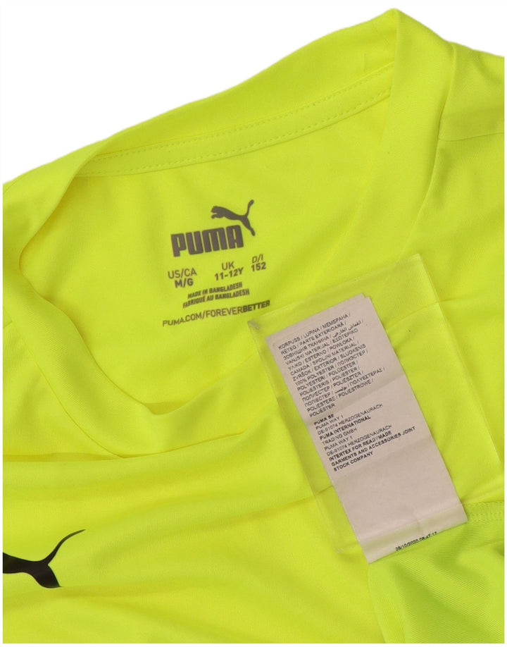 PUMA Boys T-Shirt Top 11-12 Years Green Colourblock Polyester