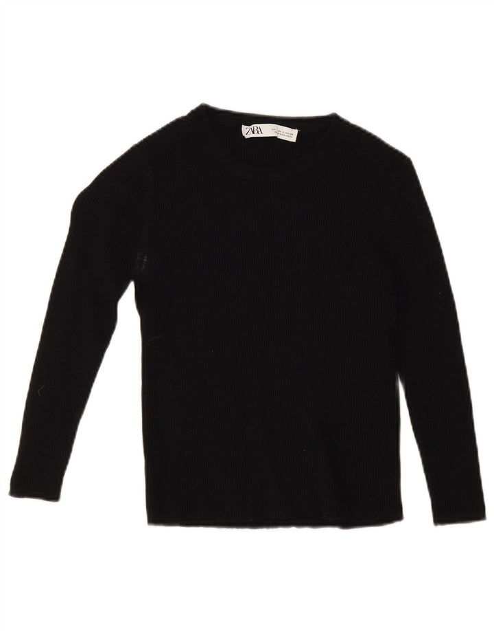 Zara Womens Crop Top 3/4 ærme UK 8 Small Black Viscose