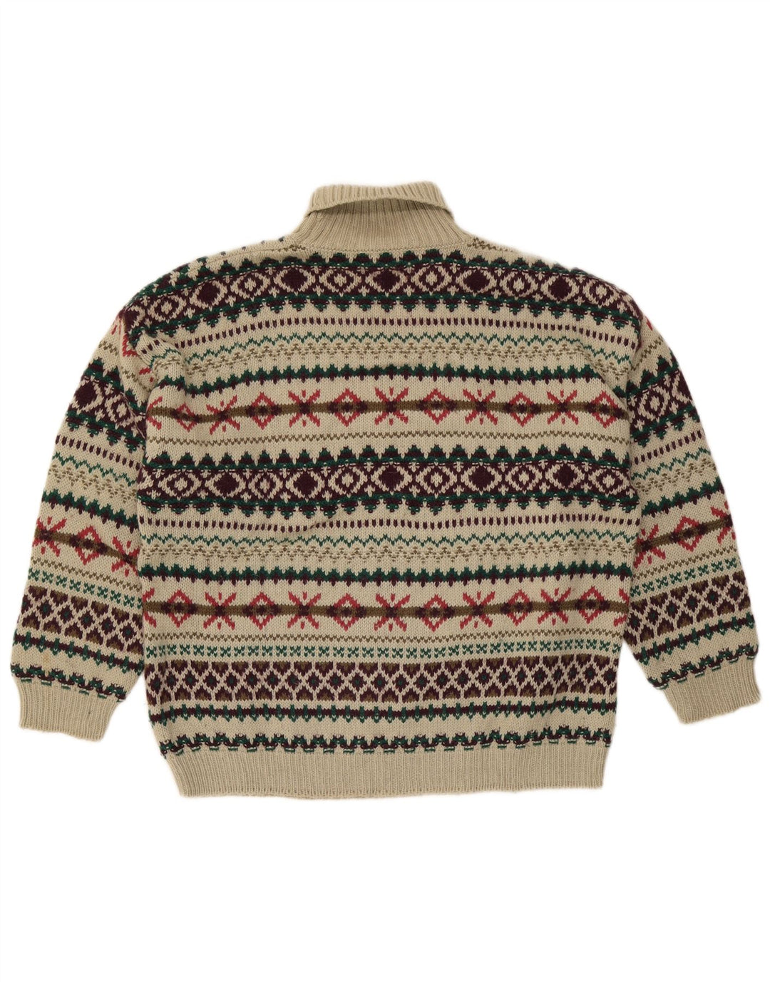 Vintage Herre rullehals sweater Medium Beige Fair Isle Wool