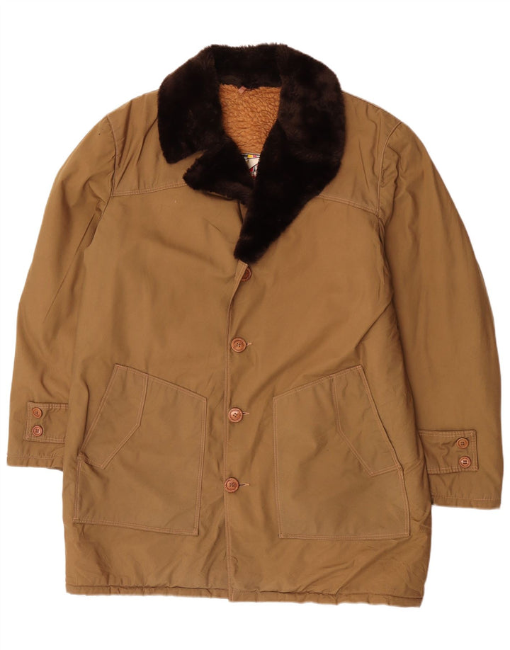 Vintage Herre Sherpa Overfrakke IT 58 4XL Beige