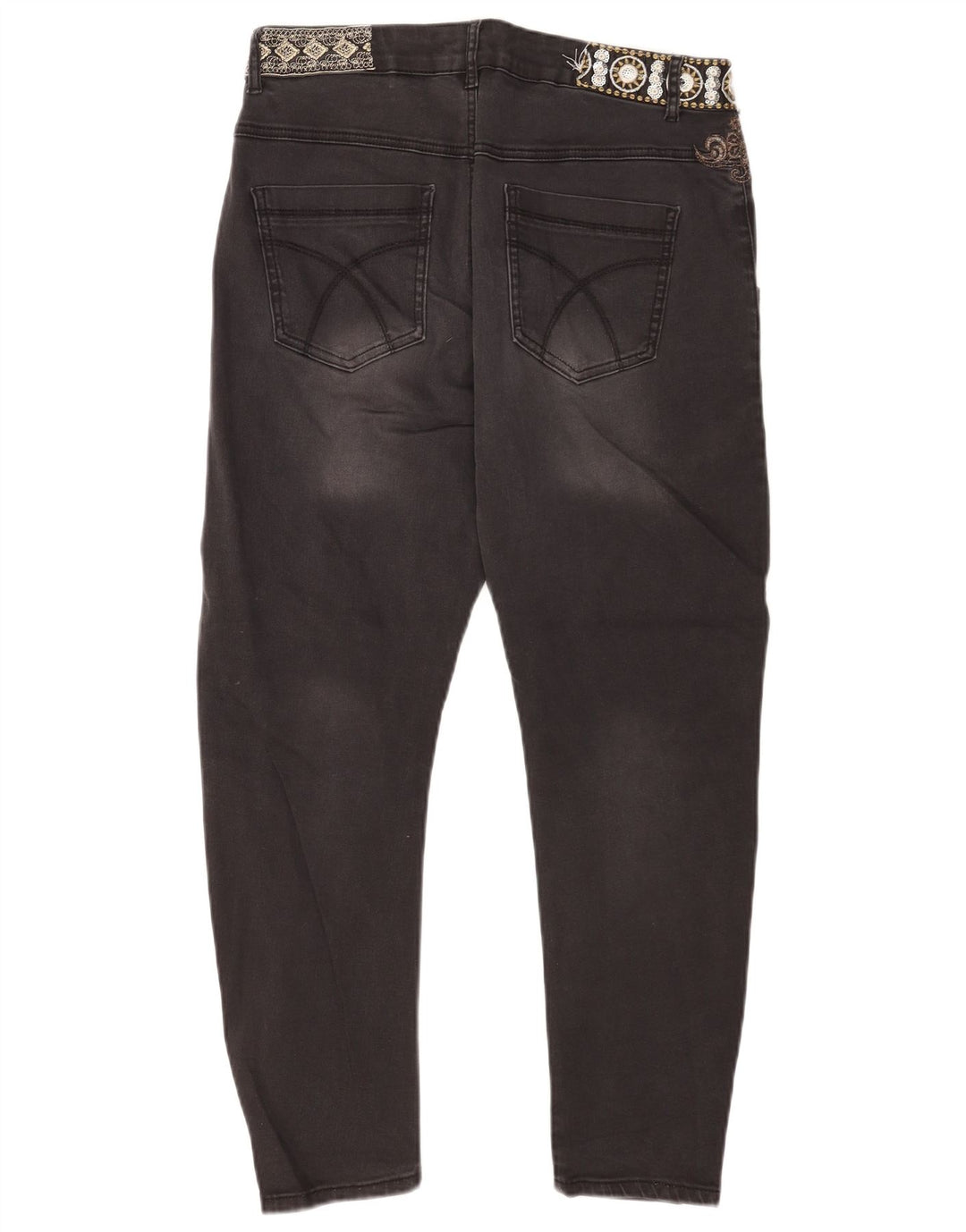 Desigual Kvinder Distressed Crop Slim Jeans W30 L25 Sort Bomuld