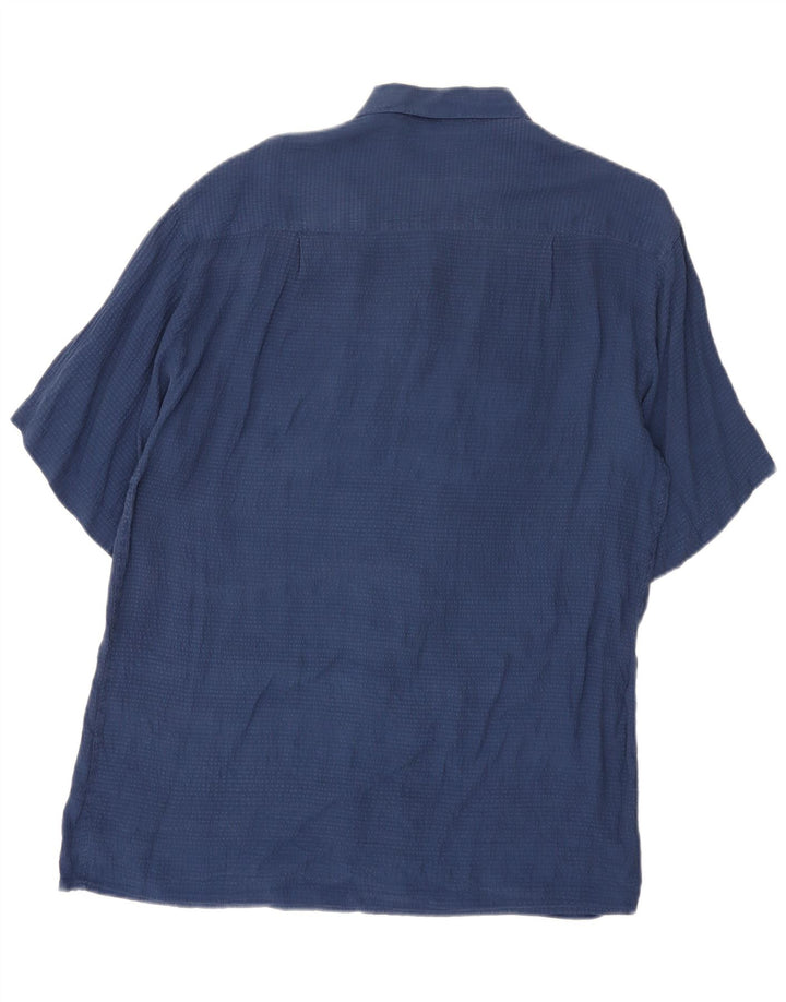 Vintage kortærmet herreskjorte medium marineblå silke