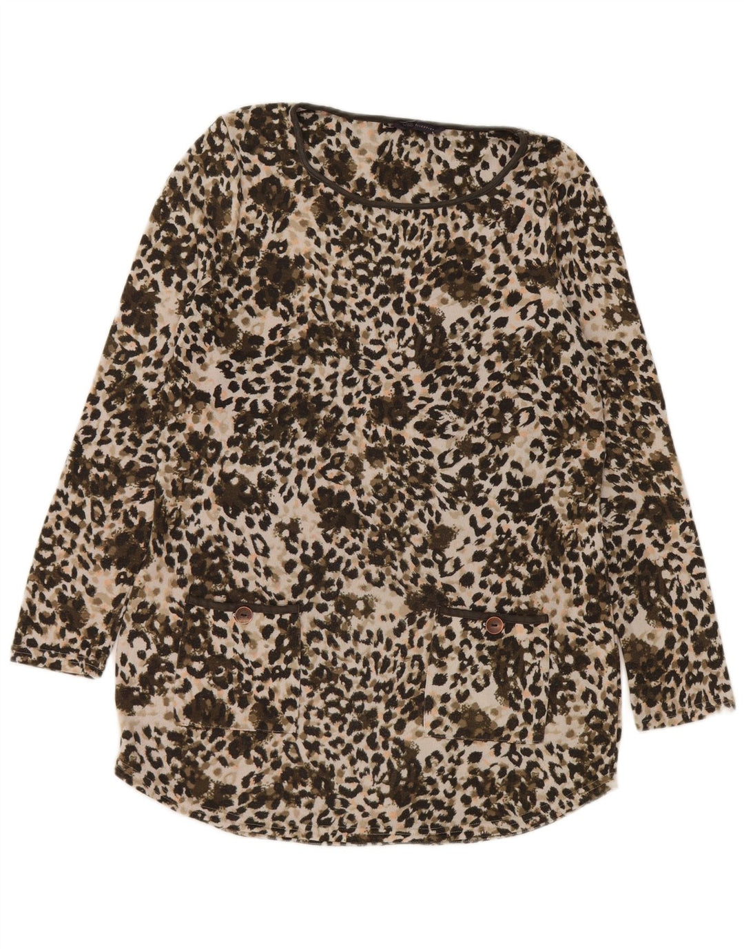 Marks & Spencer Dame Tunika Top UK 12 Medium Khaki Animal Print