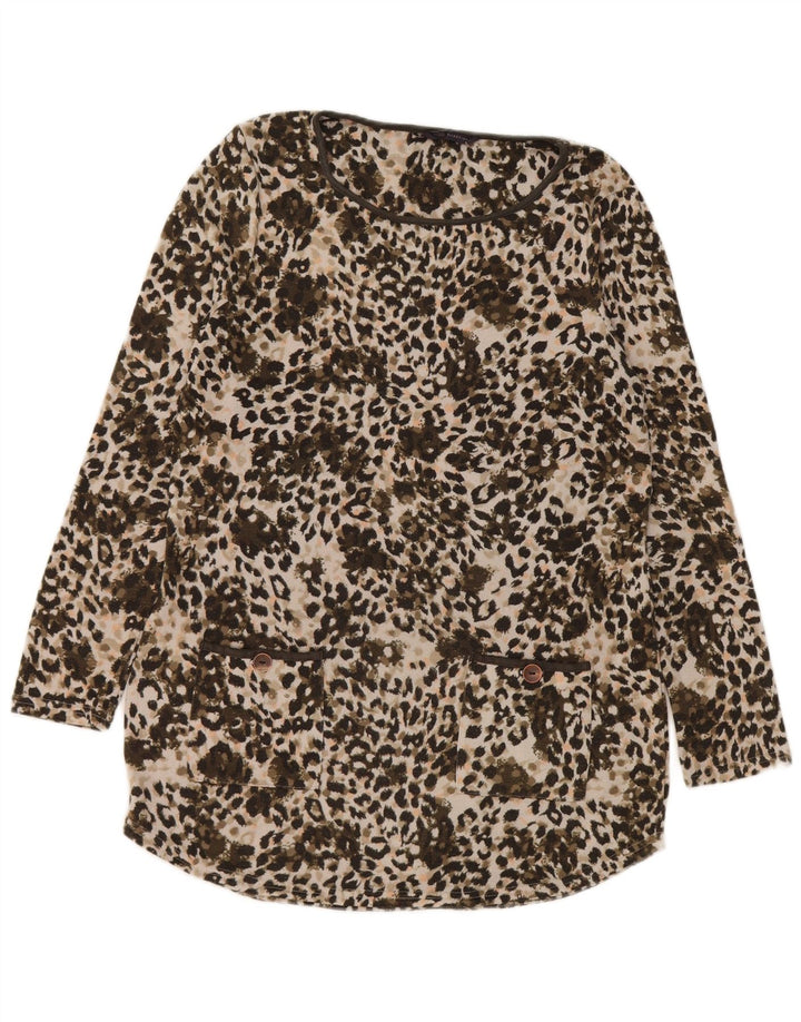 Marks & Spencer Dame Tunika Top UK 12 Medium Khaki Animal Print