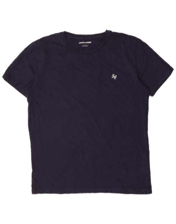 Jack & Jones Mens T-Shirt Top Large Navy Blue Cotton