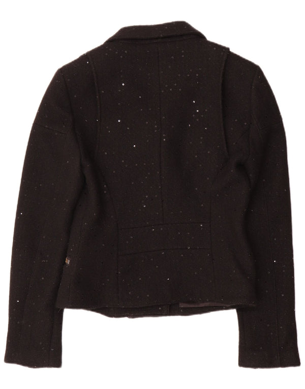 Jack Wills Dame Biker Jacket UK 12 Medium Black Flecked Wool