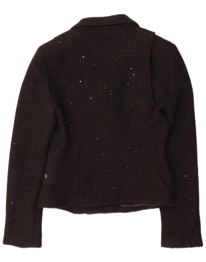 Jack Wills Dame Biker Jacket UK 12 Medium Black Flecked Wool