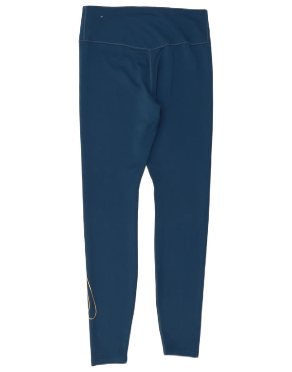 Nike Dame Dri Fit Grafiske Leggings UK 12 Medium Blue Polyester