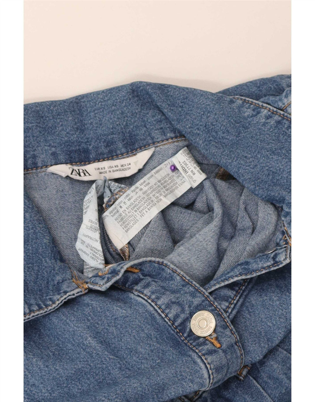 Zara Dame Denim Playsuit UK 4 XS Blue Cotton