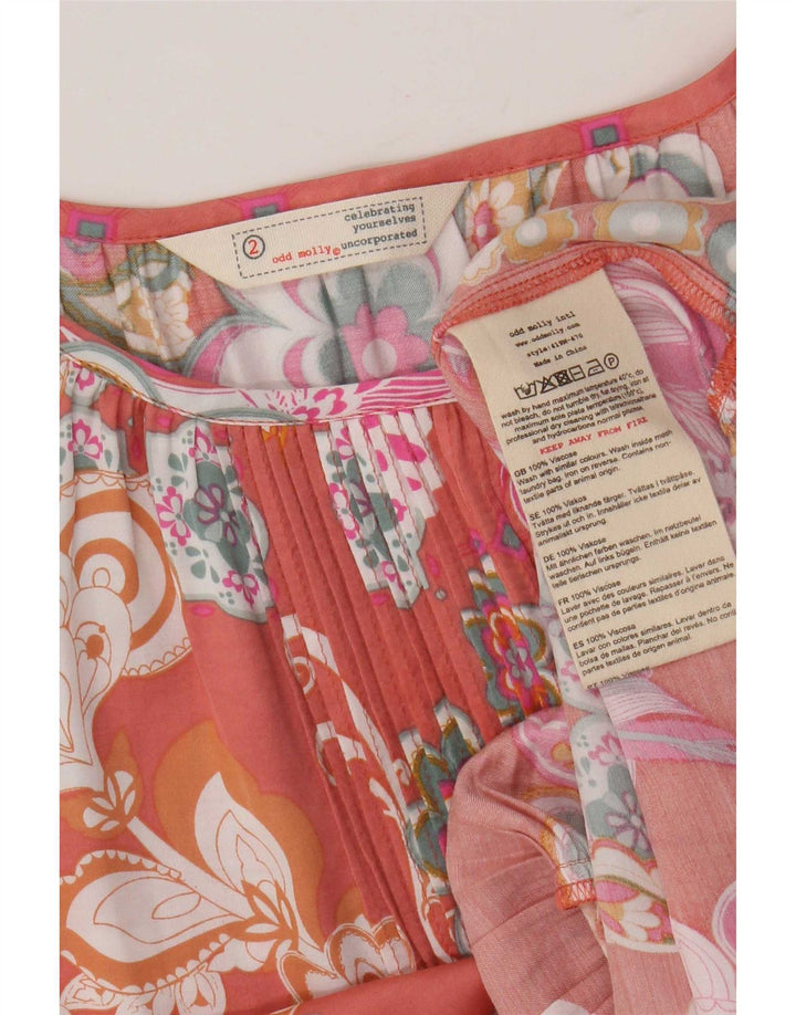 Odd Molly Dame 3/4 ærmet Oversized Bluse Top Størrelse 2 Medium Pink Floral