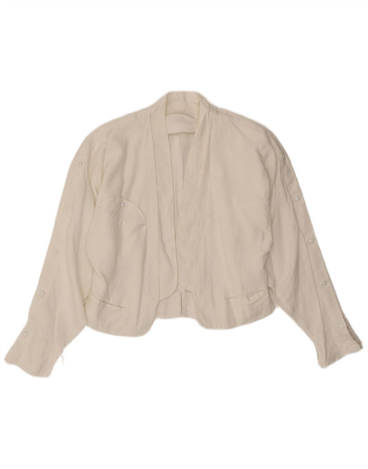 Claude Montana Dame Crop Blazer Jacket UK 12 Medium White Linen