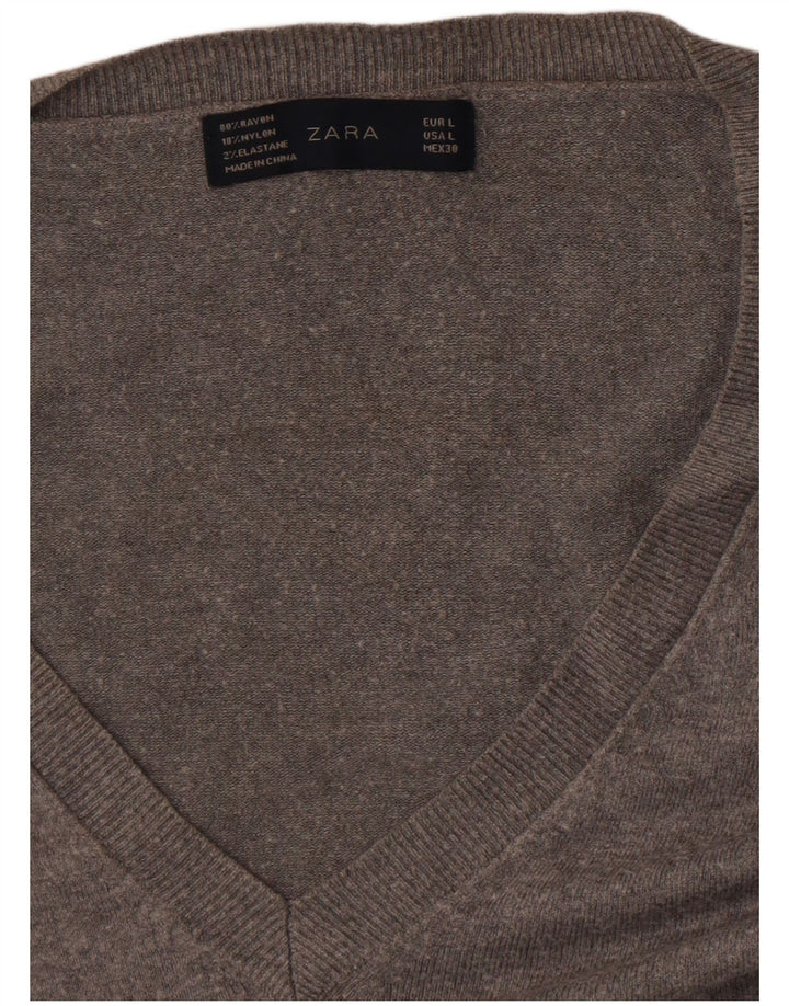 Zara Herre V-hals sweater Stor Grå Flecked Rayon