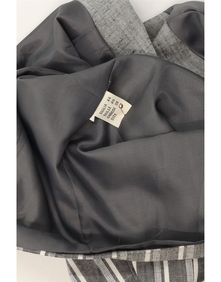 Vintage Dame Crop 1 Knap Blazer Jacket UK 12 Medium Grå Stribet