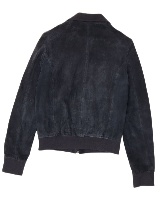 Vintage dame ruskind bomberjakke UK 12 Medium marineblåt læder