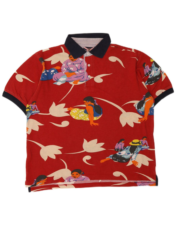 Johnny Lambs Grafisk poloshirt til mænd, stor rød blomstret bomuld