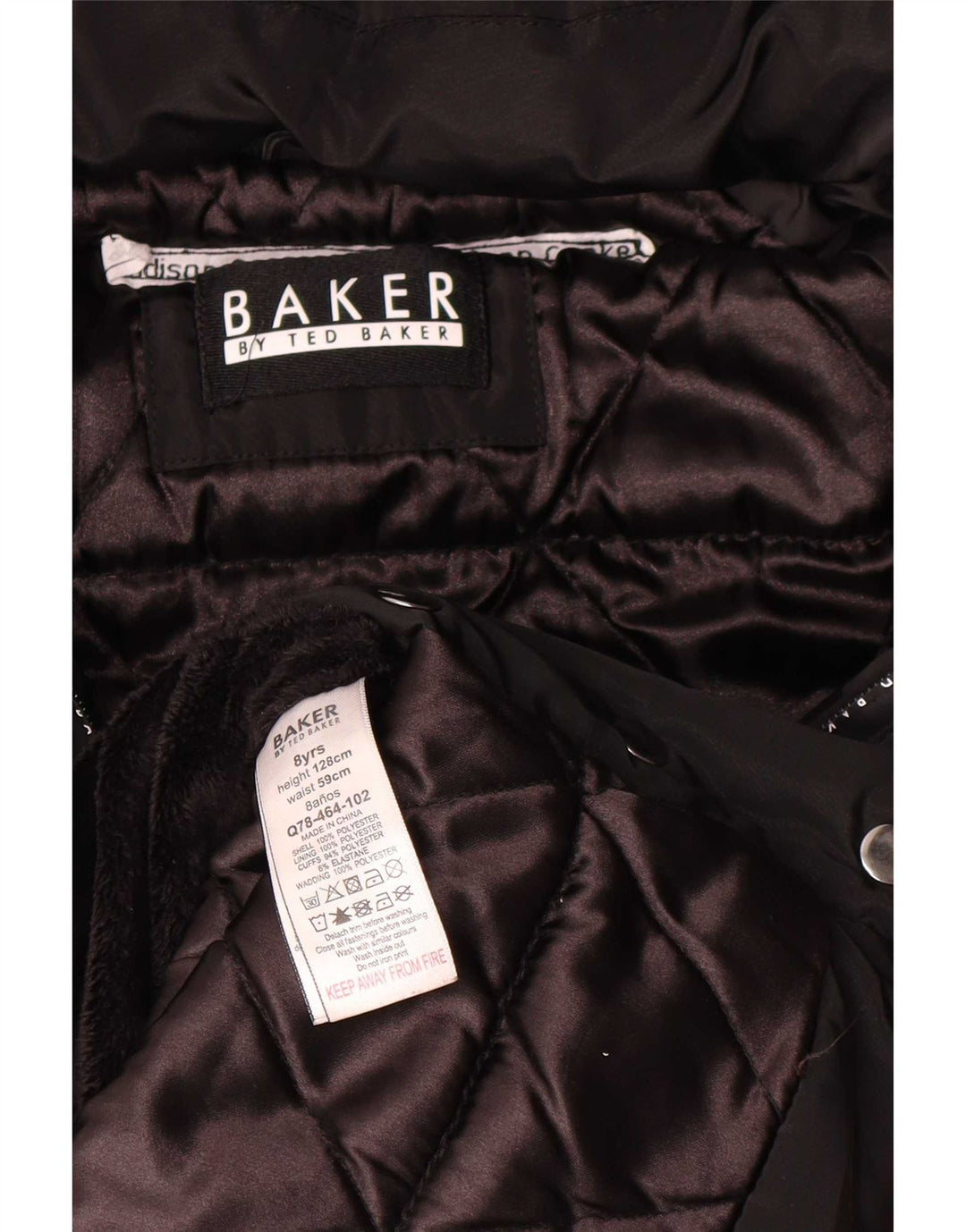 Ted Baker Girls Grafisk hættepolstret frakke 7-8 år sort polyester