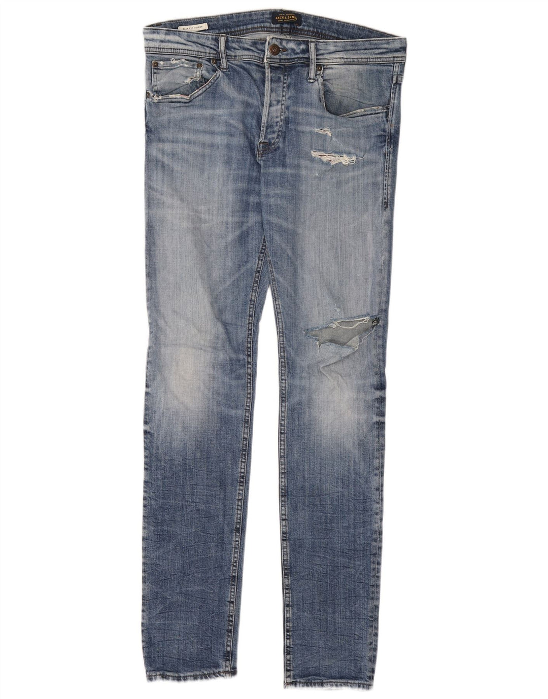 Jack & Jones Herre GLENN Distressed Slim Jeans W33 L34 Blå Bomuld