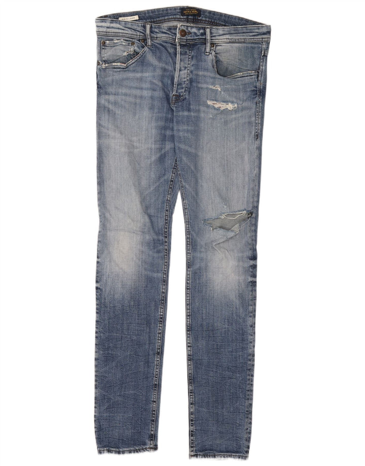 Jack & Jones Herre GLENN Distressed Slim Jeans W33 L34 Blå Bomuld