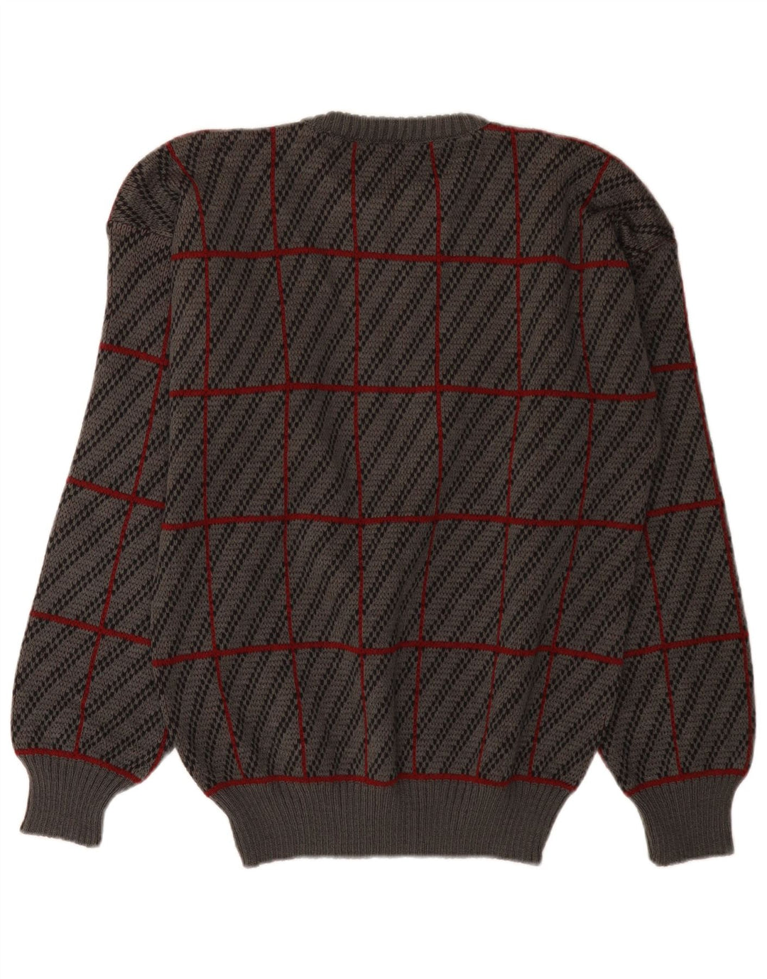 Vintage Herre Crew Neck Jumper Sweater IT 50 Medium Grey Plaid akryl