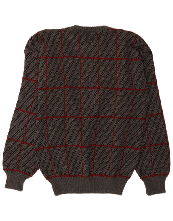 Vintage Herre Crew Neck Jumper Sweater IT 50 Medium Grey Plaid akryl