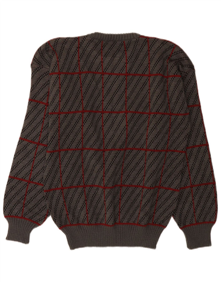 Vintage Herre Crew Neck Jumper Sweater IT 50 Medium Grey Plaid akryl