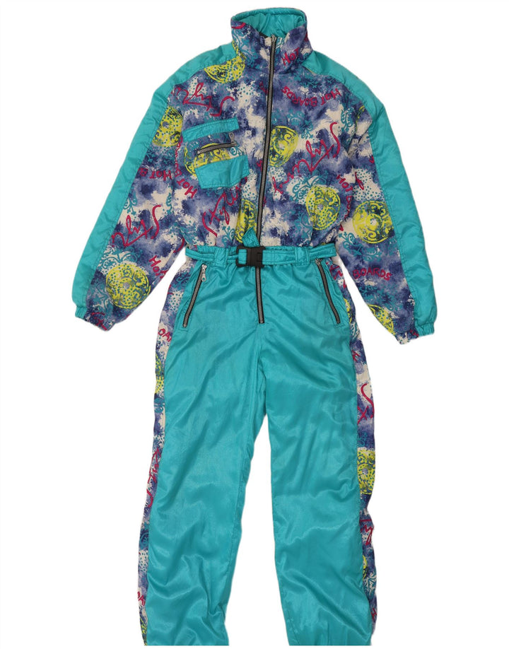Vintage Dame Oversized Grafisk Hætte Ski Jumpsuit IT 44 Medium Turkis