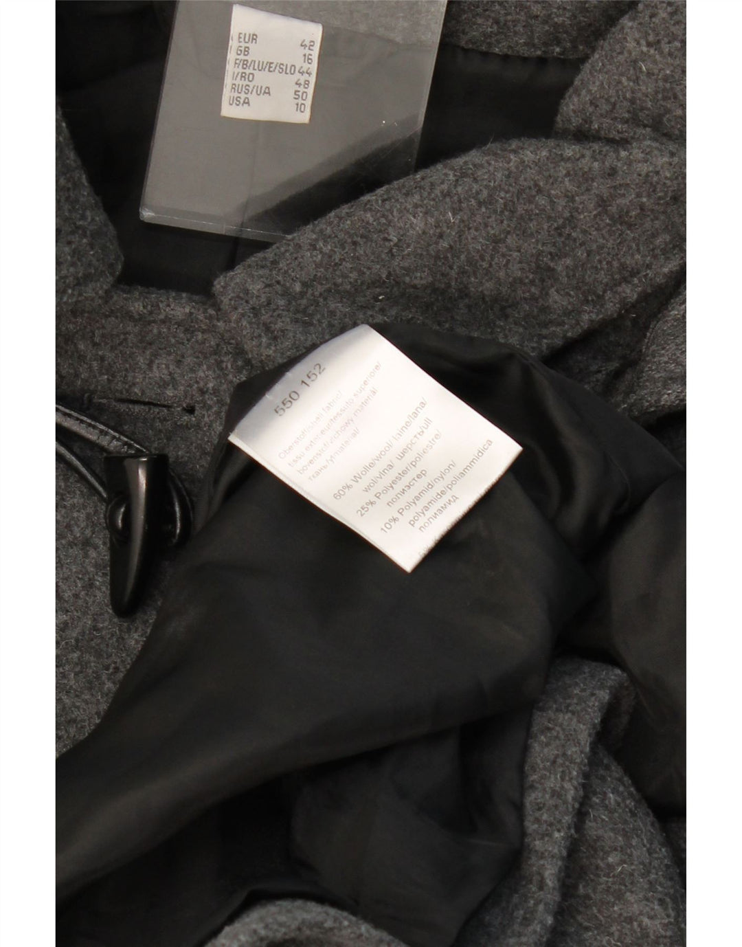 VINTAGE Duffle Coat med hætte til kvinder UK 16 Stor grå uld