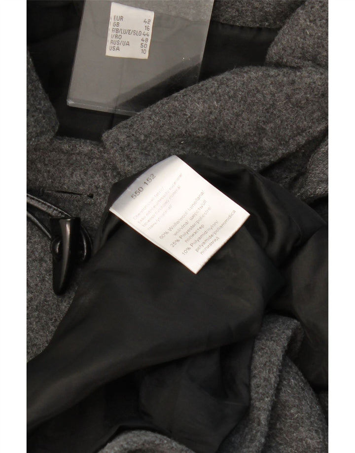 VINTAGE Duffle Coat med hætte til kvinder UK 16 Stor grå uld