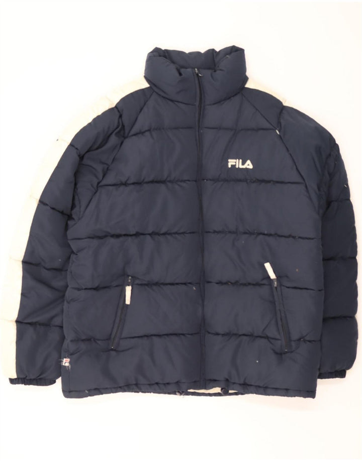FILA Mens Padded Jacket UK 42 XL Navy Blue Colourblock Polyester Vintage Fila and Second-Hand Fila from Messina Hembry 