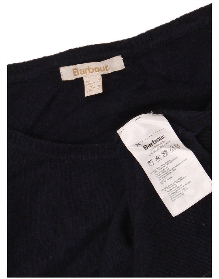 BARBOUR Dame Grafisk Boat Neck Jumper Sweater UK 10 Small Navy Blue Wool