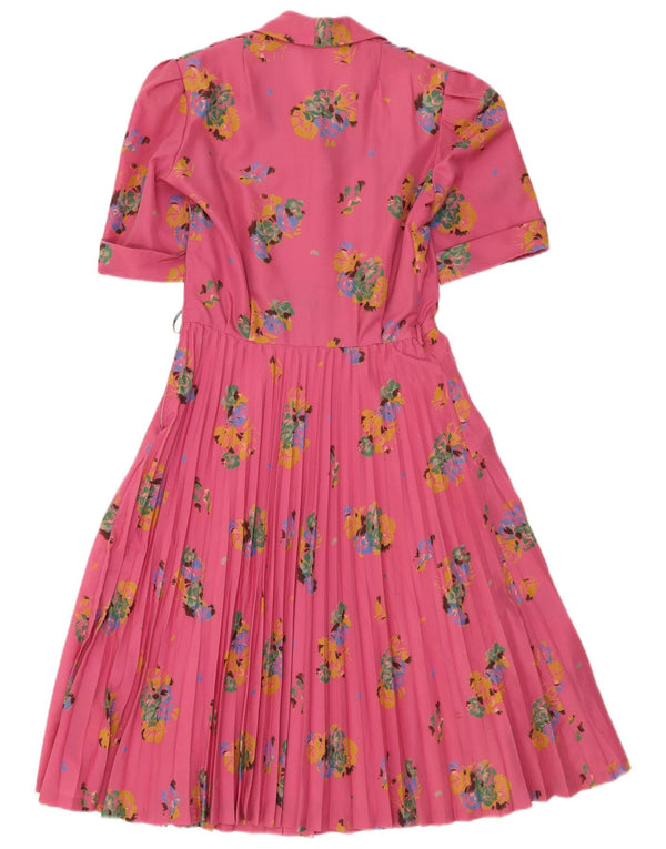 Vintage Dame A-Line Kjole UK 12 Medium Pink Floral