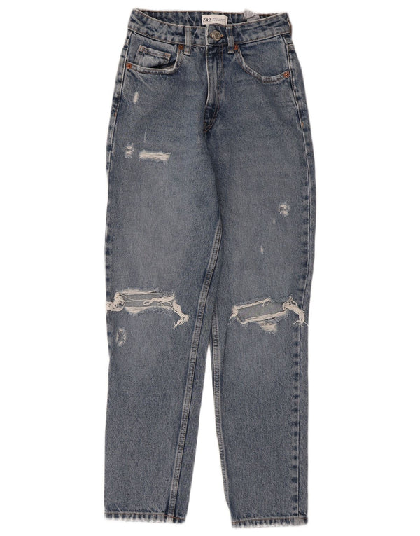 Zara Dame nødlidende højtaljede tilspidsede jeans EU 34 2XS W24 L27 Blå