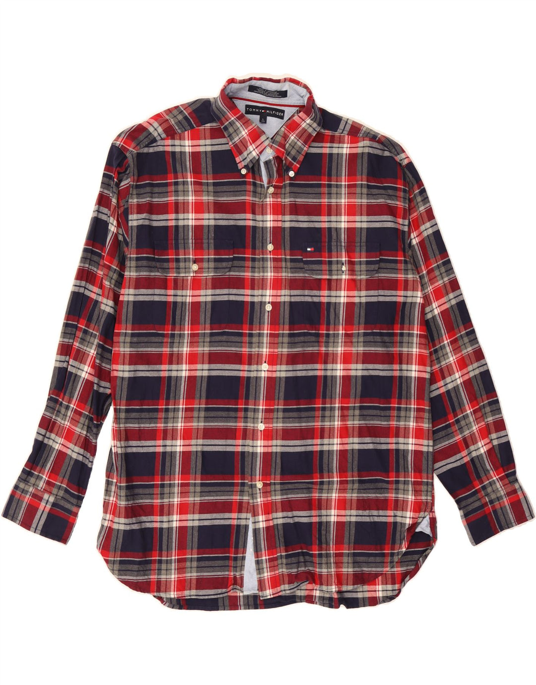 TOMMY HILFIGER Mens Flannel Shirt Large Red Check Cotton Vintage Tommy Hilfiger and Second-Hand Tommy Hilfiger from Messina Hembry 