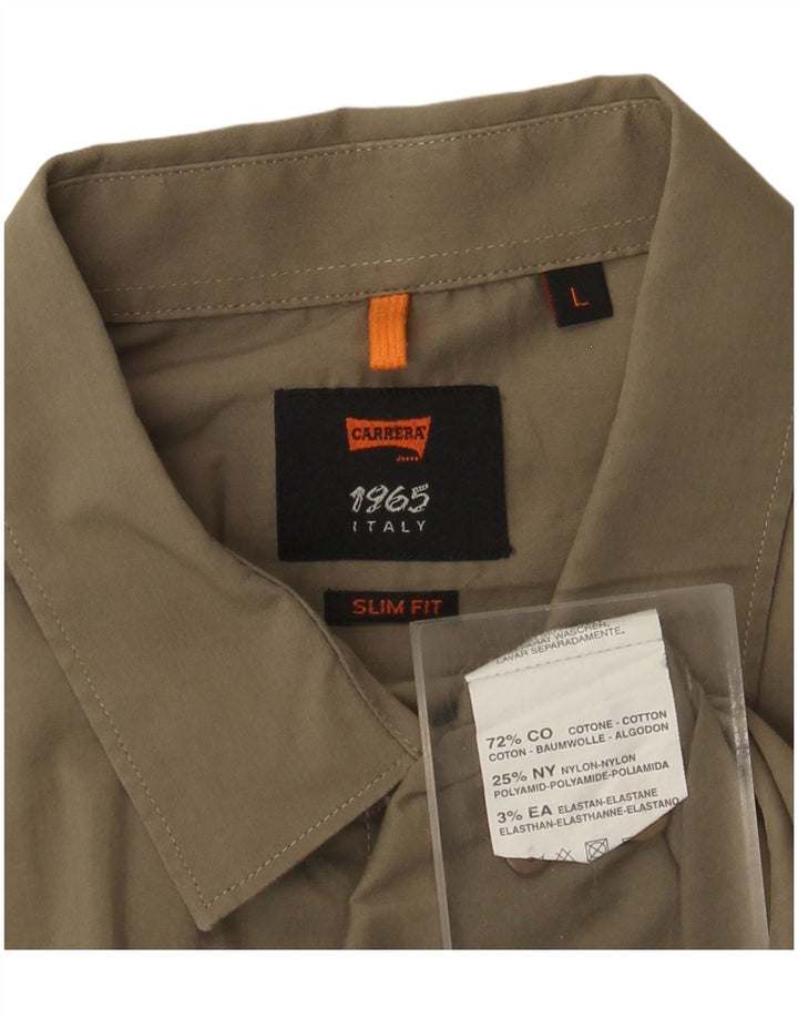 Carrera Herre Slim Fit Skjorte Stor Khaki Bomuld