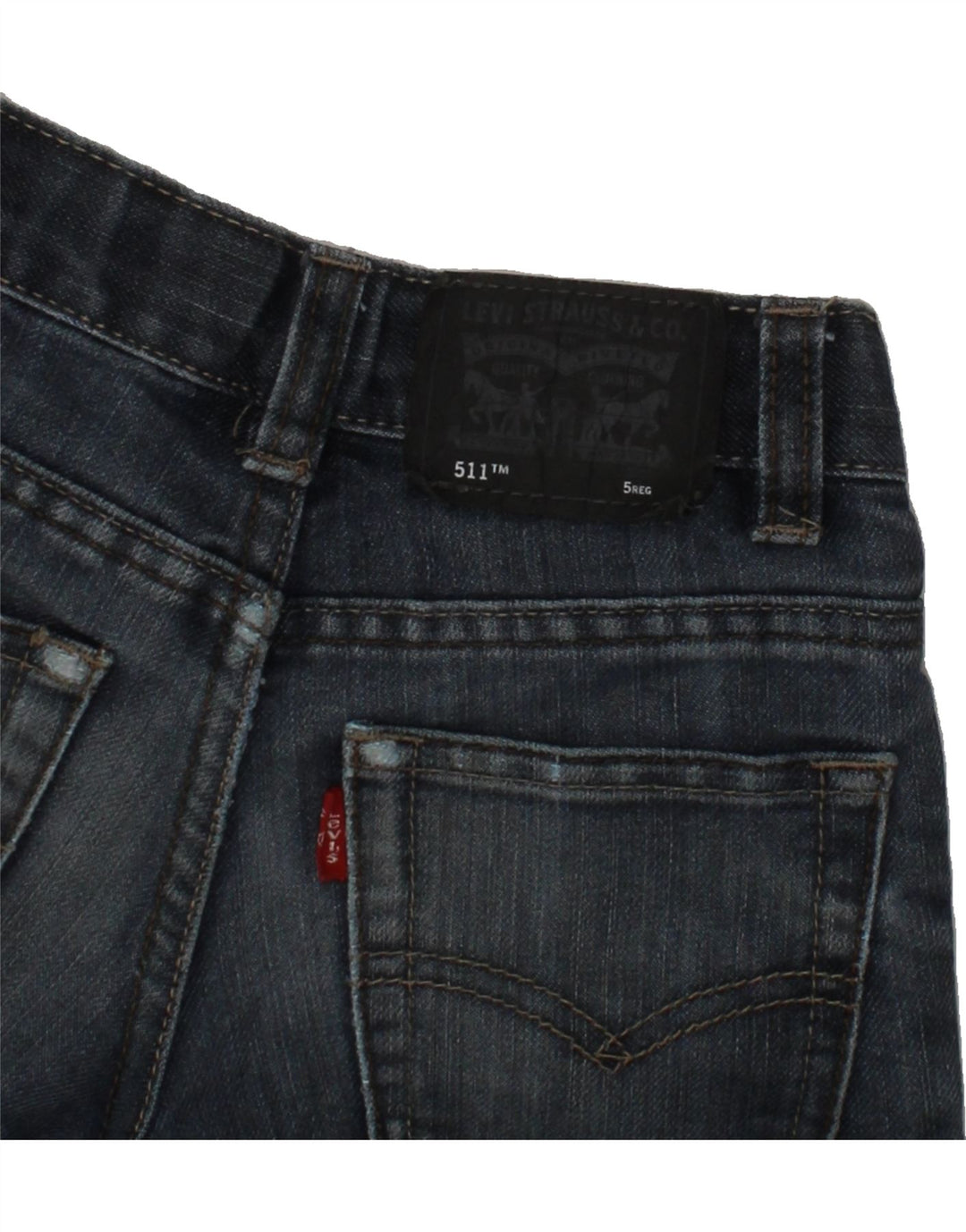 LEVI'S Boys 511 Distressed Slim Jeans 4-5 Years W22 L18 Navy Blue Cotton Vintage Levi's and Second-Hand Levi's from Messina Hembry 