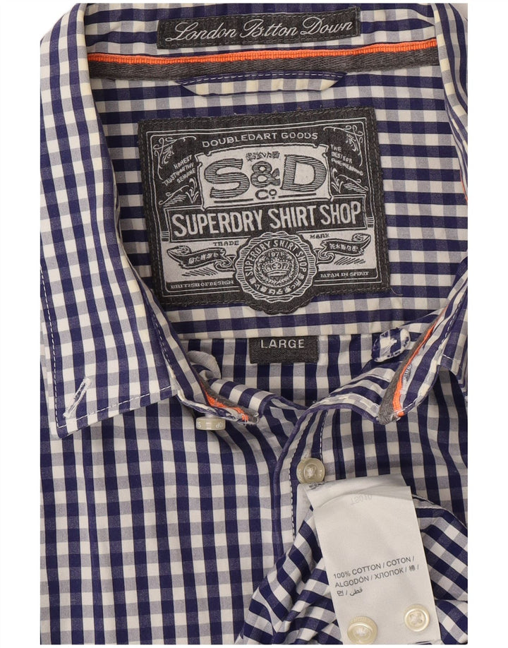 SUPERDRY Herreskjorte Large Navy Blue Gingham Cotton