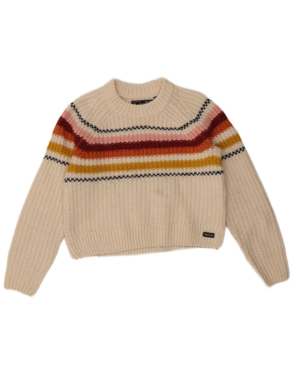 Superdry Womens Crop Jumper Sweater UK 8 Lille hvid stribet