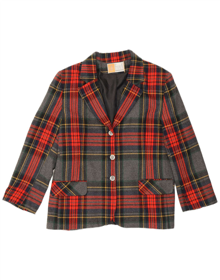 Vintage dame 3-knaps blazerjakke IT 50 XL grå ternet polyester