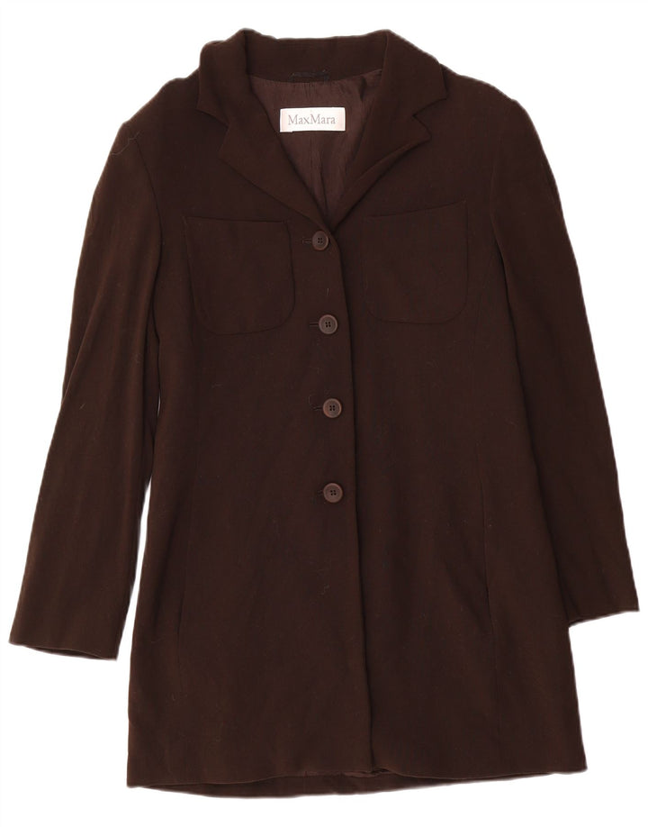 Max Mara Dame Overfrakke UK 10 Lille Brun Uld