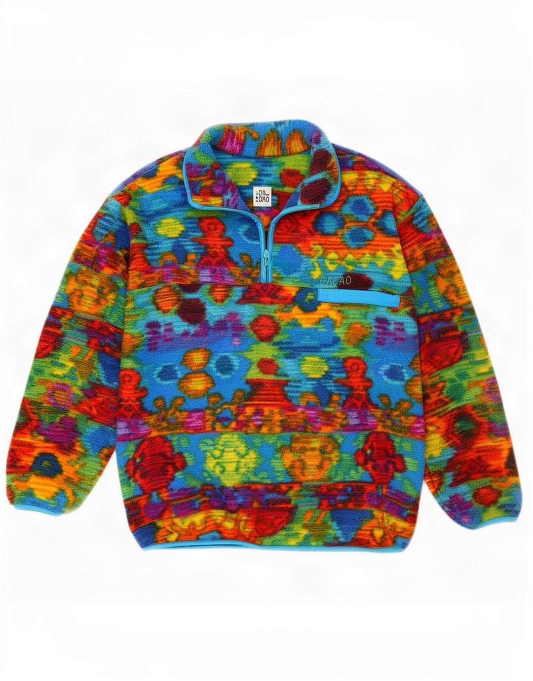 Vintage kvinders grafisk lynlås hals fleece trøje EU 40 Medium flerfarvet