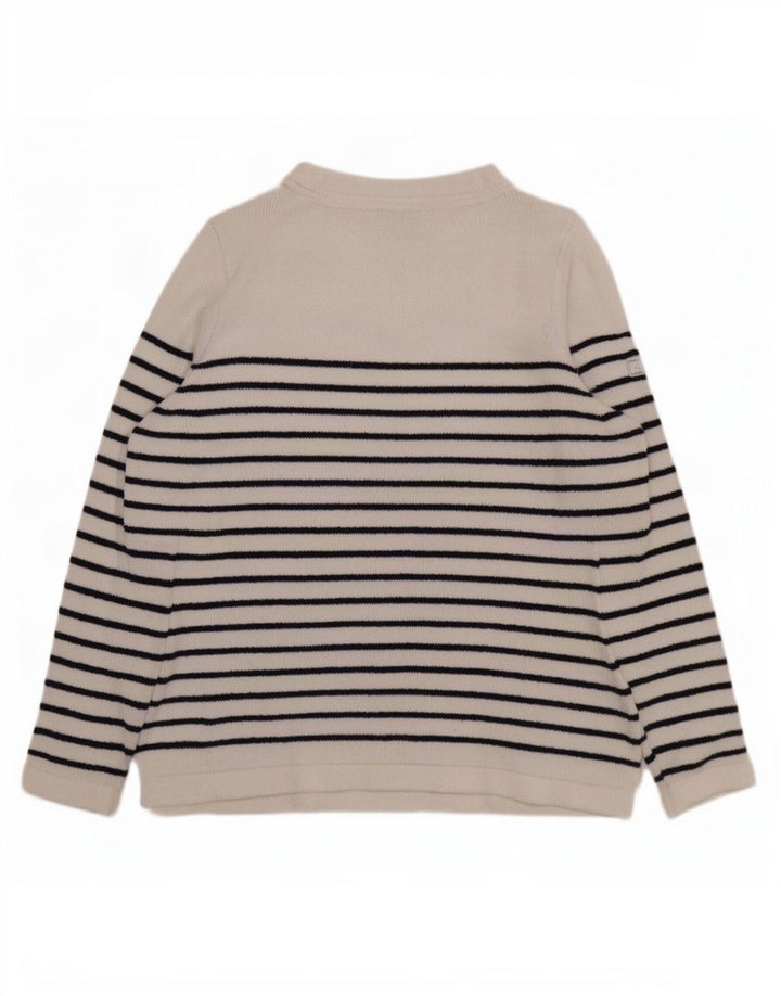 Joules Dame Boat Neck Jumper Sweater UK 14 Stor hvid stribet polyester