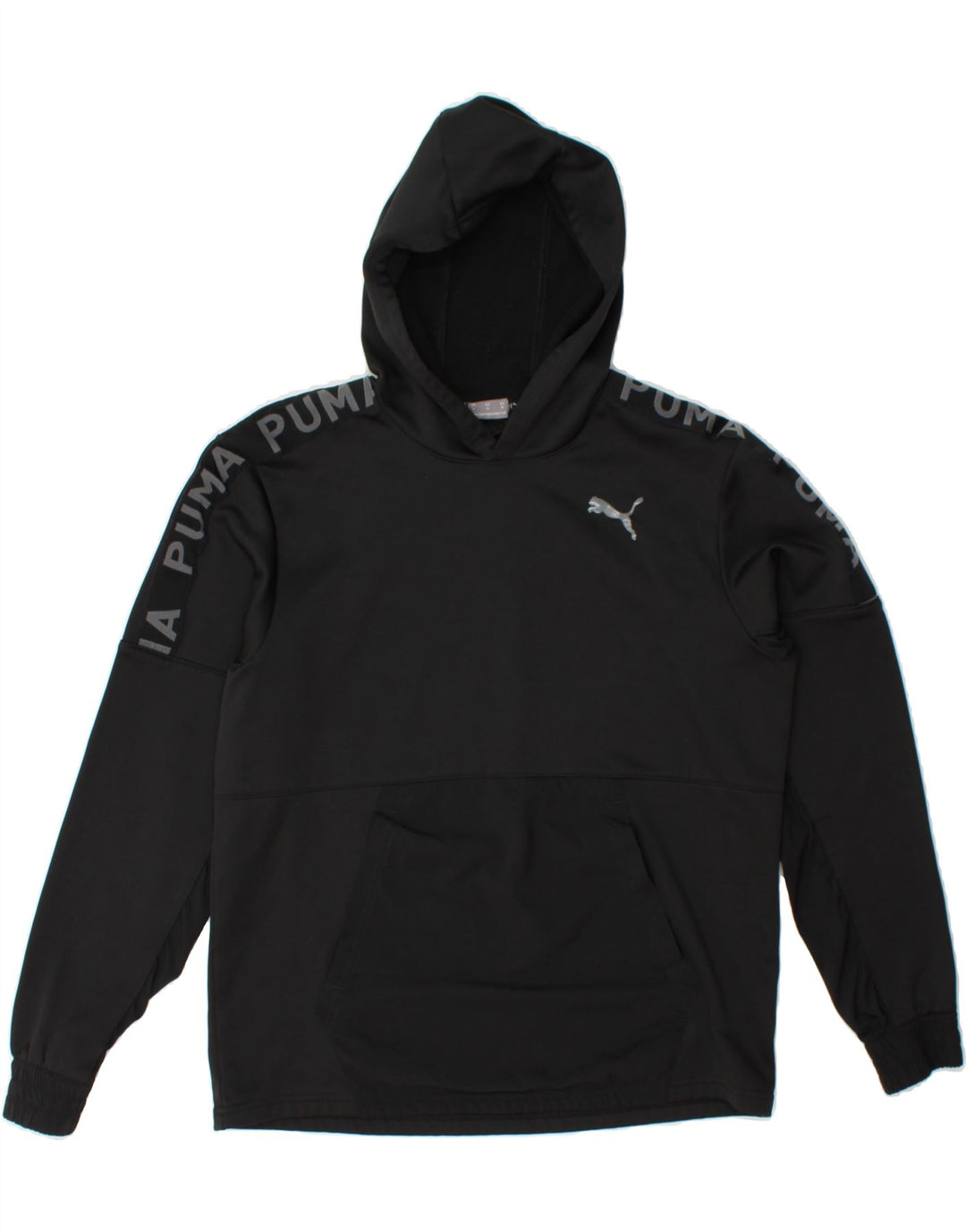 PUMA Mens Graphic Hoodie Jumper Medium Black Polyester Vintage Puma and Second-Hand Puma from Messina Hembry 