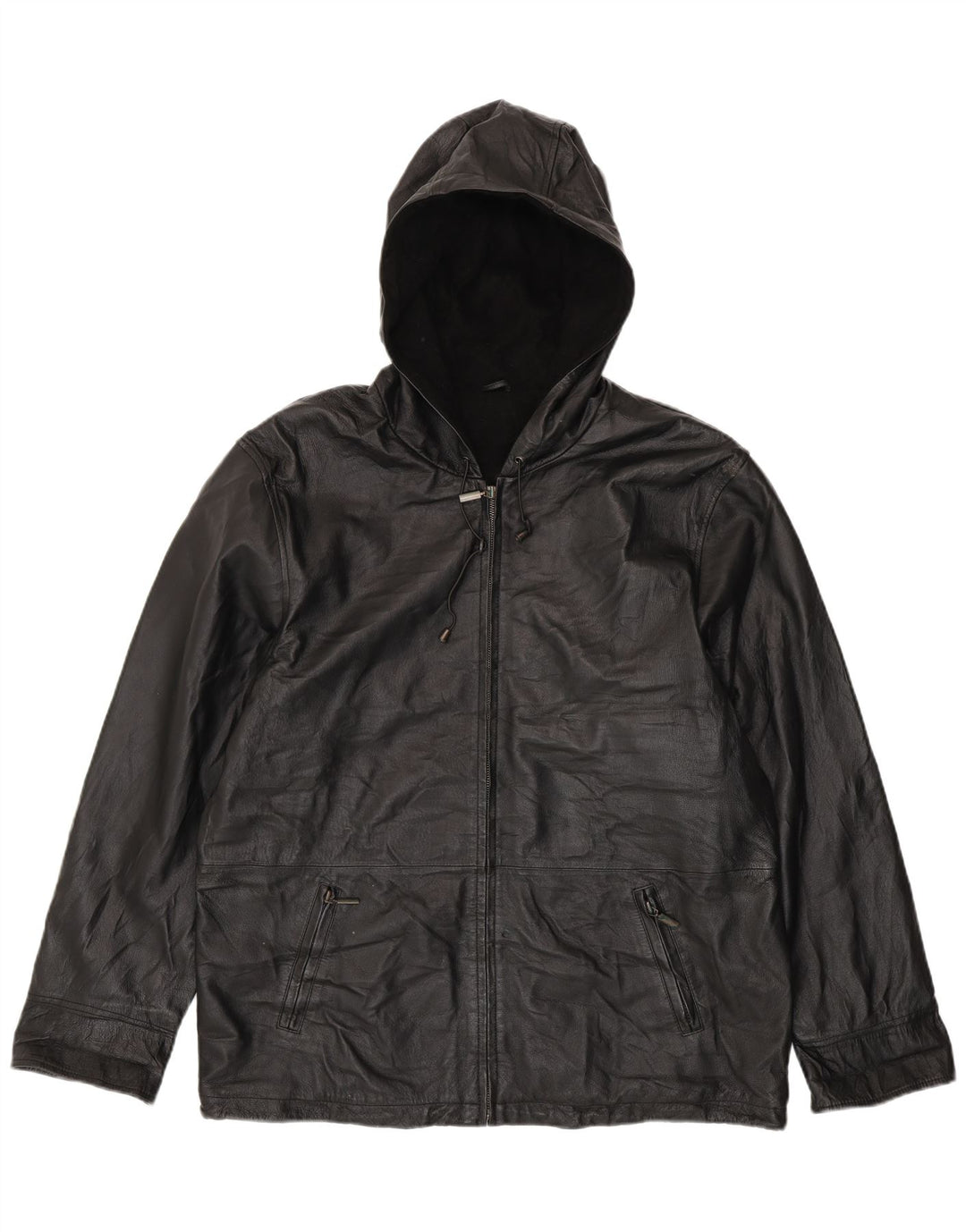 CANDA Oversized læderjakke med hætte til kvinder UK 18 XL sort læder