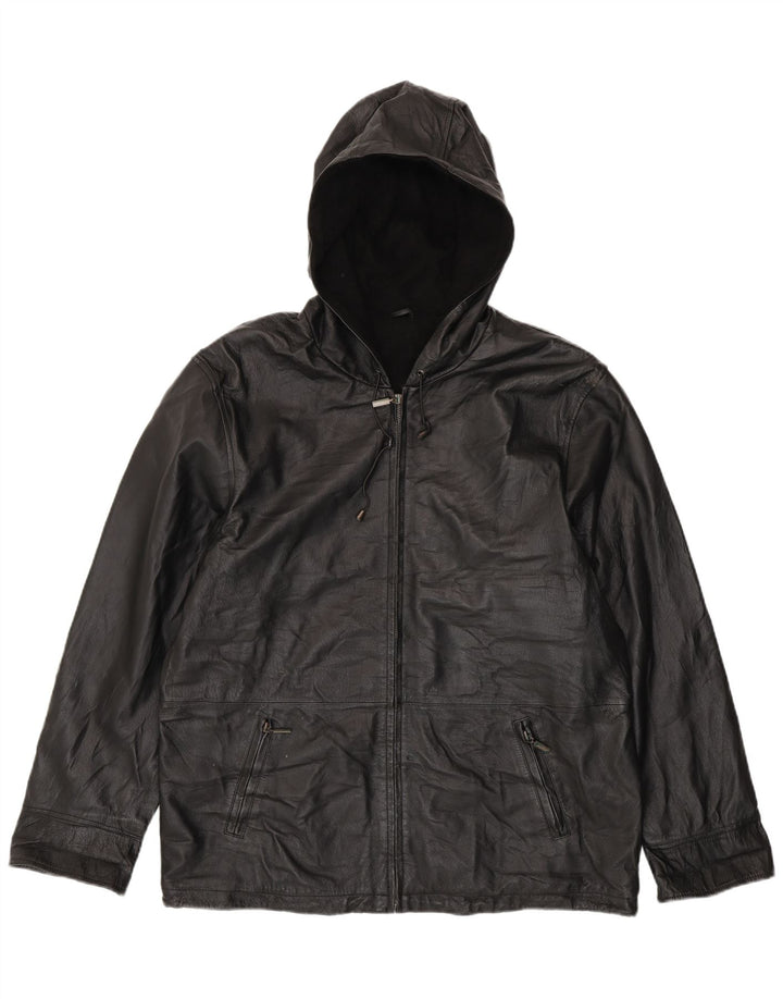 CANDA Oversized læderjakke med hætte til kvinder UK 18 XL sort læder