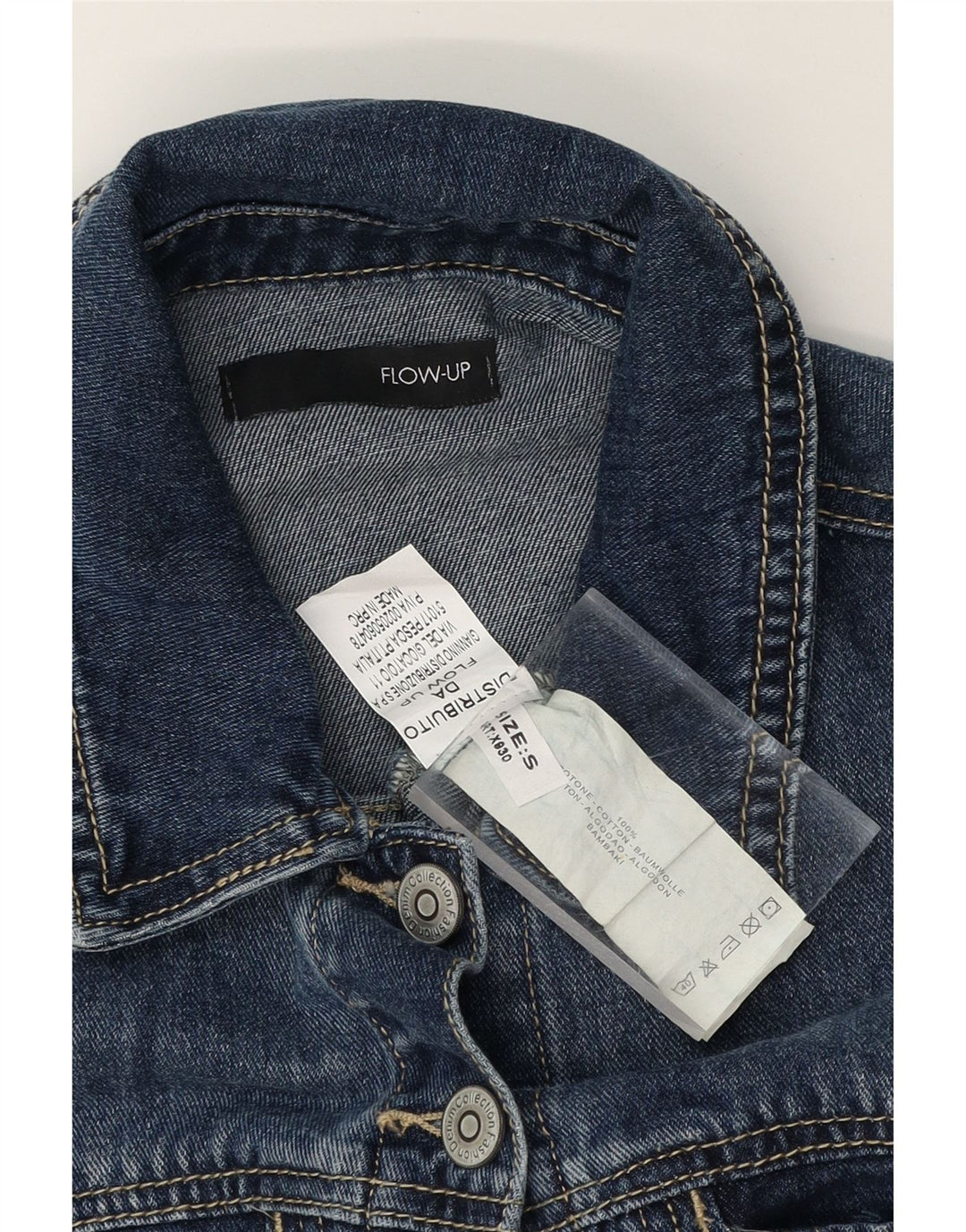 VINTAGE Womens Crop Denim Jacket UK 10 Small Blue Cotton Vintage Vintage and Second-Hand Vintage from Messina Hembry 