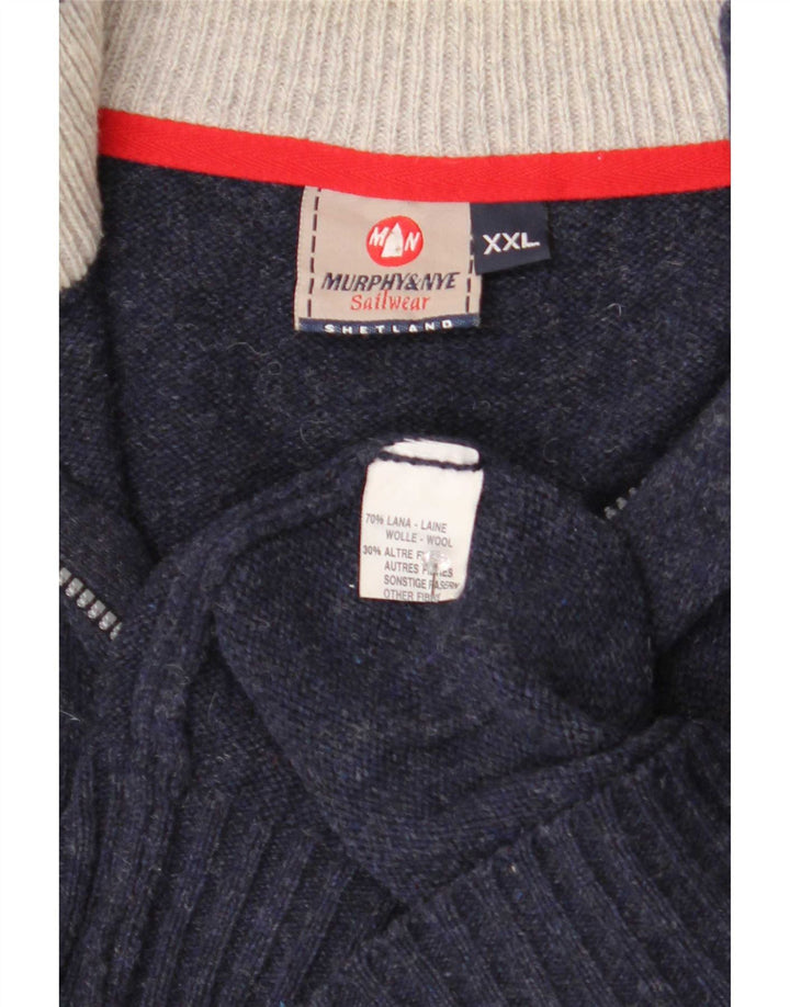 Murphy & Nye Herre Zip Neck Jumper Sweater 2XL Navy Blue Wool